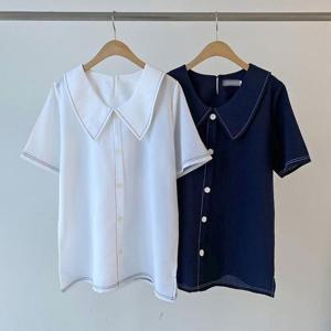 빅사이즈카라반팔 O433L407 모던라인스티치블라우스 BS