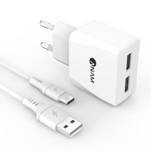 아남 2.1A USB 2포트 충전기 화이트 C케이블 포함 급속 고속