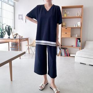 빅사이즈홈웨어 S155L407 요꼬배색스판팬츠투피스 BS