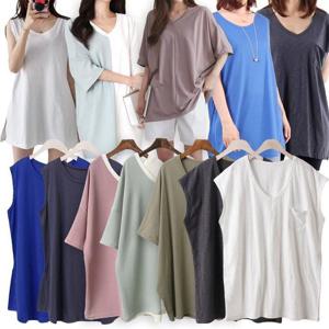 빅사이즈민소매티 5부 브이넥 가오리 오버핏 나시티