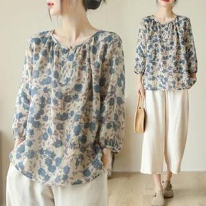 [깨비몰] 플라워 패턴 넥셔링 7부  블라우스 셔츠