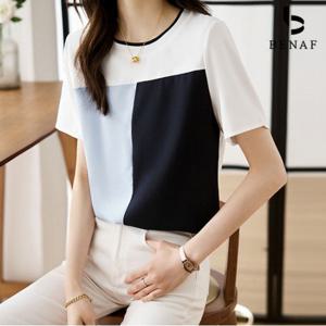 아르떼 배색 반팔 티블라우스_BI2ST004
