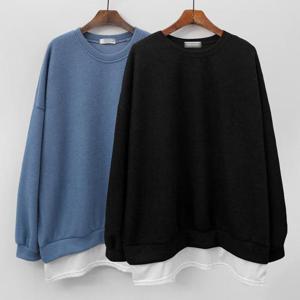 빅사이즈레이어드티 E855L408 루즈잔골지스판맨투맨 IL