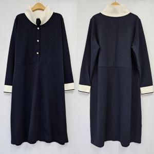 빅사이즈플레어원피스 S702L409 펄단주카라배색원피스 BS