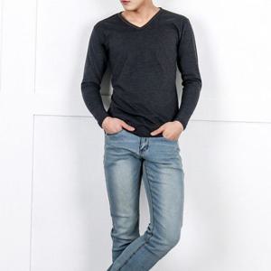 기본브이긴팔면티셔츠B 차콜 1개 티셔츠 라운드티 티