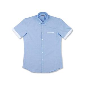 반팔슬림)슬림 포인트 물방울도트 스카이반팔 셔츠