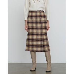 닥스 여성 24FW 가격인하울 베이지 체크 버튼 포틴트 뒷밴딩 스커트 DLSK4D101I2
