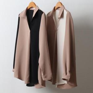 빅사이즈배색블라우스 J509L411 반반배색카라블라우스 OL