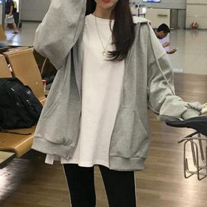 여성 2컬러 무지 루즈핏 간절기 후드 집업 잠바 LK-T016