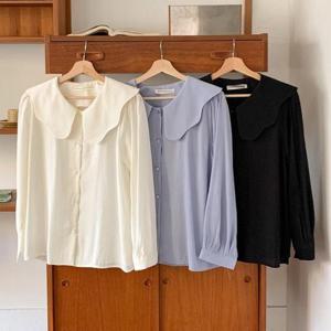 빅사이즈프릴블라우스 T399L412 웨이브카라긴팔블라우스 BN