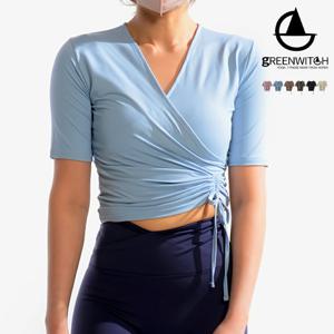 랩 딥브이넥 스트링 커버업 크롭탑 요가복 sr1104