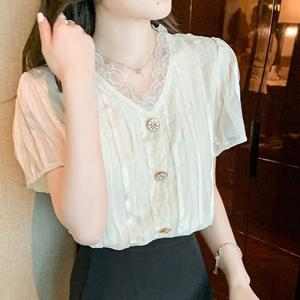 레이스 넥장식 셔츠 블라우스 DJJ9992