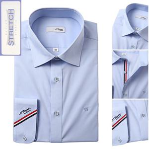 듀퐁셔츠 SE5SM12LS907SBU 구김 적은 일판핏 블루 노포켓 스트레치 삼선 포인트 소매 로고 긴팔 스판 셔츠