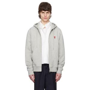 25 FW 아미 파리스 남성 그레이 아미 드 꾀흐 코튼 집업 후드티 251482M202015