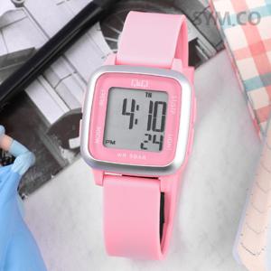 큐앤큐 G02A-009VY 사각 스퀘어 디지털 실버핑크 어린이 방수 아