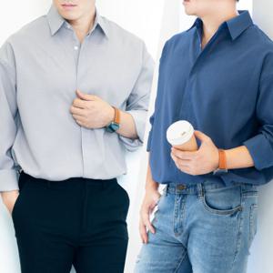 [레디핏]남자 오버핏 롤업 히든버튼 가벼운 캐쥬얼셔츠_UNS241