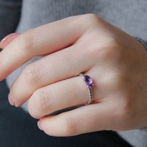 바이데이지 자수정 원석 슬림 실버반지 Br0346