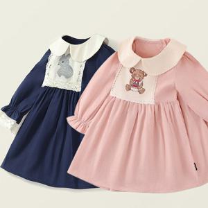 [엠케이] 빈티지자수 여아 긴팔 카라원피스 205596