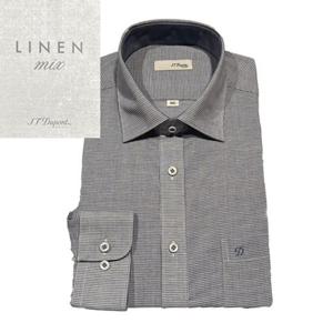 듀퐁셔츠 SE5SM12LS708SNY 여름용 마혼방 밑단 일자 네이비 하운드투스 체크 배색 일반핏 긴팔 캐주얼 셔츠