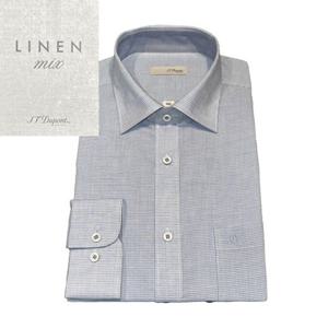 듀퐁셔츠 SE5SM12LS708SBU 여름용 마 혼방 밑단 일자 블루 하운드투스 체크 배색 일반핏 긴팔 캐주얼 셔츠