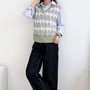 [리빌모아]여자 데일리 하운드 패턴 니트 조끼 DJW-VES-S2LPPT10