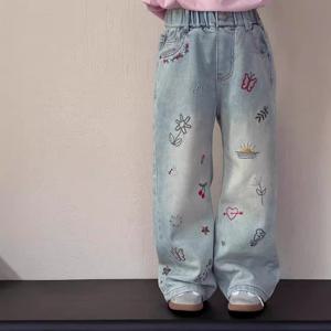 [엠케이] 나비자수 아동 긴 청바지 와이드 데님 205591