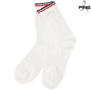 [핑골프]여성 라인 배색 중목 양말 121E1SC053_WH