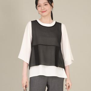 애비뉴투지 엄마옷 쉬폰 투투 주름 시스루 봄 여름 숏 가벼운 조끼 V03542