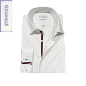 듀퐁셔츠 SE5SM22LS771SWH 구김 적은 슬림핏 화이트 솔리드 스트레치 삼선포인트 소매 로고 긴팔 스판 셔츠