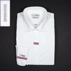 듀퐁셔츠 SE5SM22LS772SWH 구김 적은 슬림핏 화이트 솔리드 스트레치 삼선포인트 소매 로고 긴팔 스판 셔츠