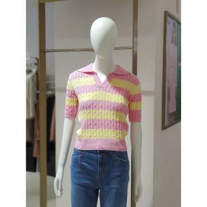 [에꼴드파리]MARIO스트라이프 배색 카라 니트티 S62RB44KKBS62Z