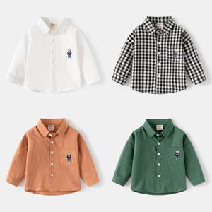 [엠케이] 첵첵셔츠 아동 곰돌이 자수 면 긴팔 카라남방 205641