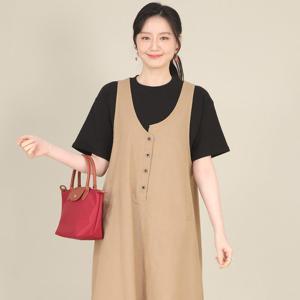 애비뉴투지 엄마옷 린넨 빼뚤 유넥 단추 주머니 여름 롱 조끼 원피스 K03537