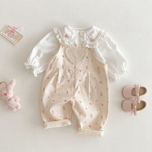 [엠케이] 하트꽃 여아동 자수블라우스 멜빵바지세트 205716