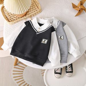 [엠케이] 레이어드조끼 남아동 스쿨룩 긴팔 카라맨투맨 205615