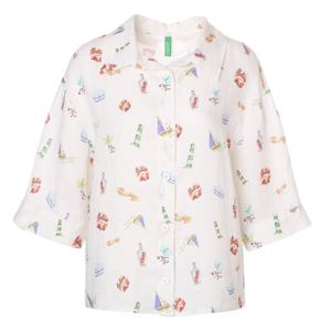 [베네통] 프린팅 린넨 셔츠 블라우스 BABLF5531