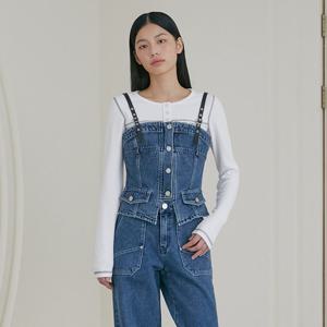 [에고이스트]절개 배색 포인트 슬림핏 라운드넥 티셔츠 (ER1CL261)