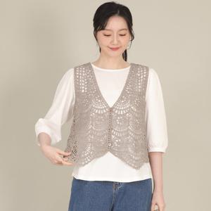 애비뉴투지 엄마옷 스카시 니트 펀칭 브이넥 여름 그물 뜨개 조끼 V04454