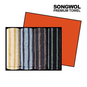[송월타월] 호텔컬렉션 스트라이프 솔리드34 핸드타월 4P 세트 케이스포함