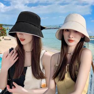 가벼운 봄 여름 가을 햇빛차단 뒷리본 버킷햇 벙거지