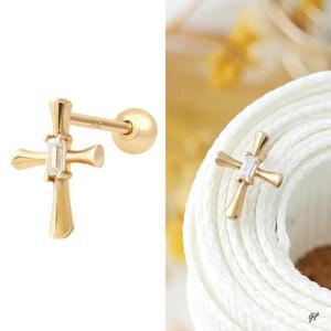 14K 골드 큐빅 십자가 금 피어싱