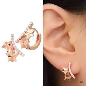 14K 금침 큐빅 라인 별 로즈골드 원터치 귀걸이