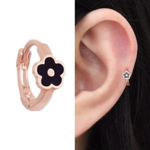 14K 블랙 플라워 꽃 링 로즈골드 금 피어싱