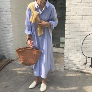 CONL2308 스트라이프 셔츠 롱 원피스 오버핏 임산부 빅사이즈