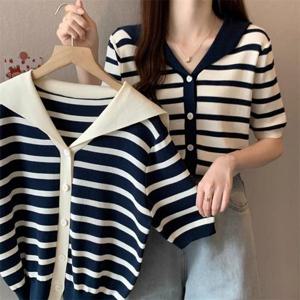 세일러 스트라이프 반팔 니트 가디건 JSC-d0067