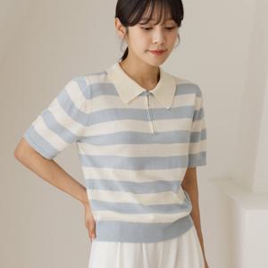 [바네사빈] 단가라 카라 반집업 반팔니트 v01067