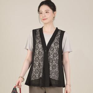 애비뉴투지 엄마옷 블라썸 레이스 원버튼 시스루 여름 단추 오픈 조끼 V05503