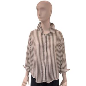 [파파야]리본넥 줄가라 블라우스(PNORBL022B)