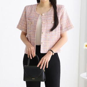 [모리스커밍홈] 컬러믹스 트위드 반팔 자켓_M2505JK608B