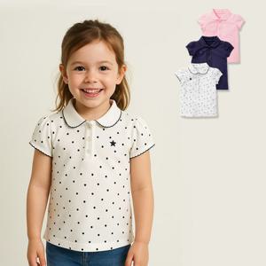 [엠케이] 퍼프라인 여아동 자수 면 반팔 카라티셔츠 205746